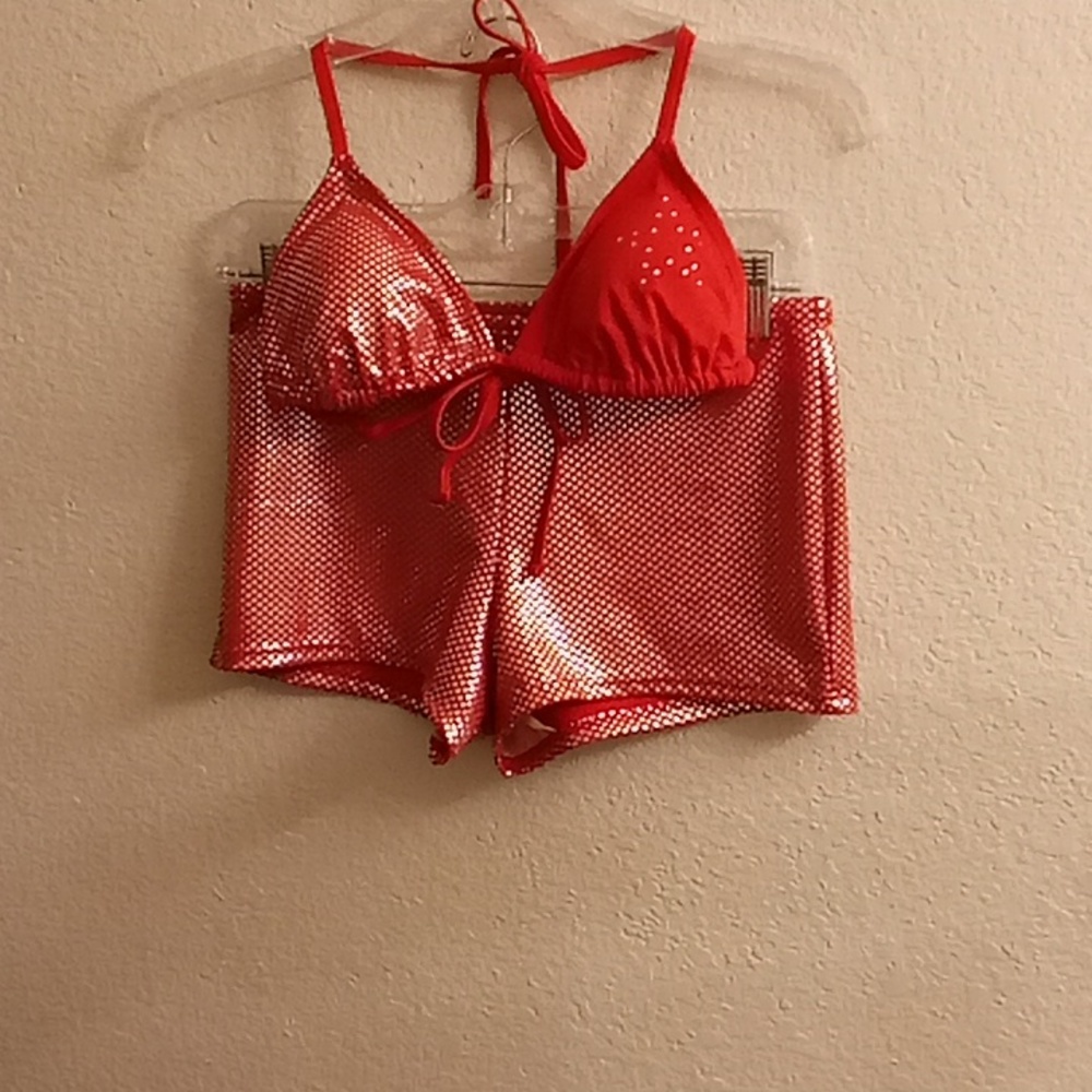 NEW Y2K  VINTAGE SIDEOUT Beachy Top Size M Bottom Size M Red-Silver  B13 X P